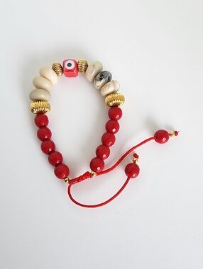 Red Beaded Evil Eye Bracelet Adjustable Gold Protection Jewelry